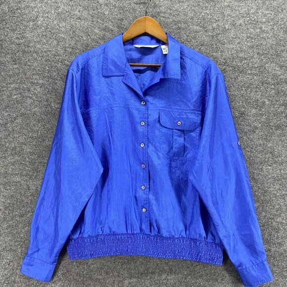 Carriage Court Shirt Women 16 Plus Blue Button Up Elastic Waist Collared Pockets - Picture 3 of 9